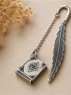 Silver Book Bookmark, Feather Bookmark, Reader Gift, Book Lover
